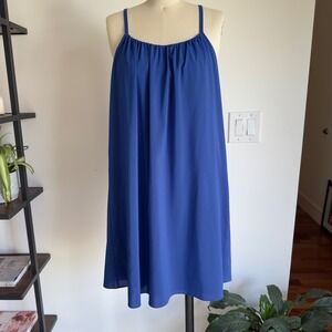 Alice + Olivia Scoop Neck A-line Swing Mini Dress-Royal Blue Satin-Womens Size L